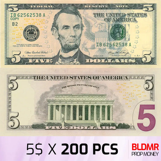 $1.000 Prop Money 200 PCS of $5 | BLDMR Prop Money