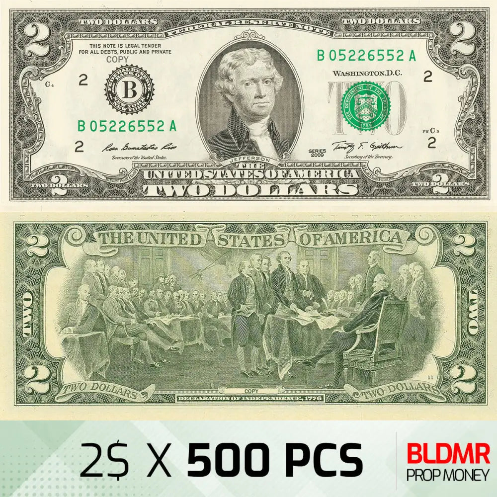 $1.000 Prop Money 500 PCS of $2 | BLDMR Prop Money