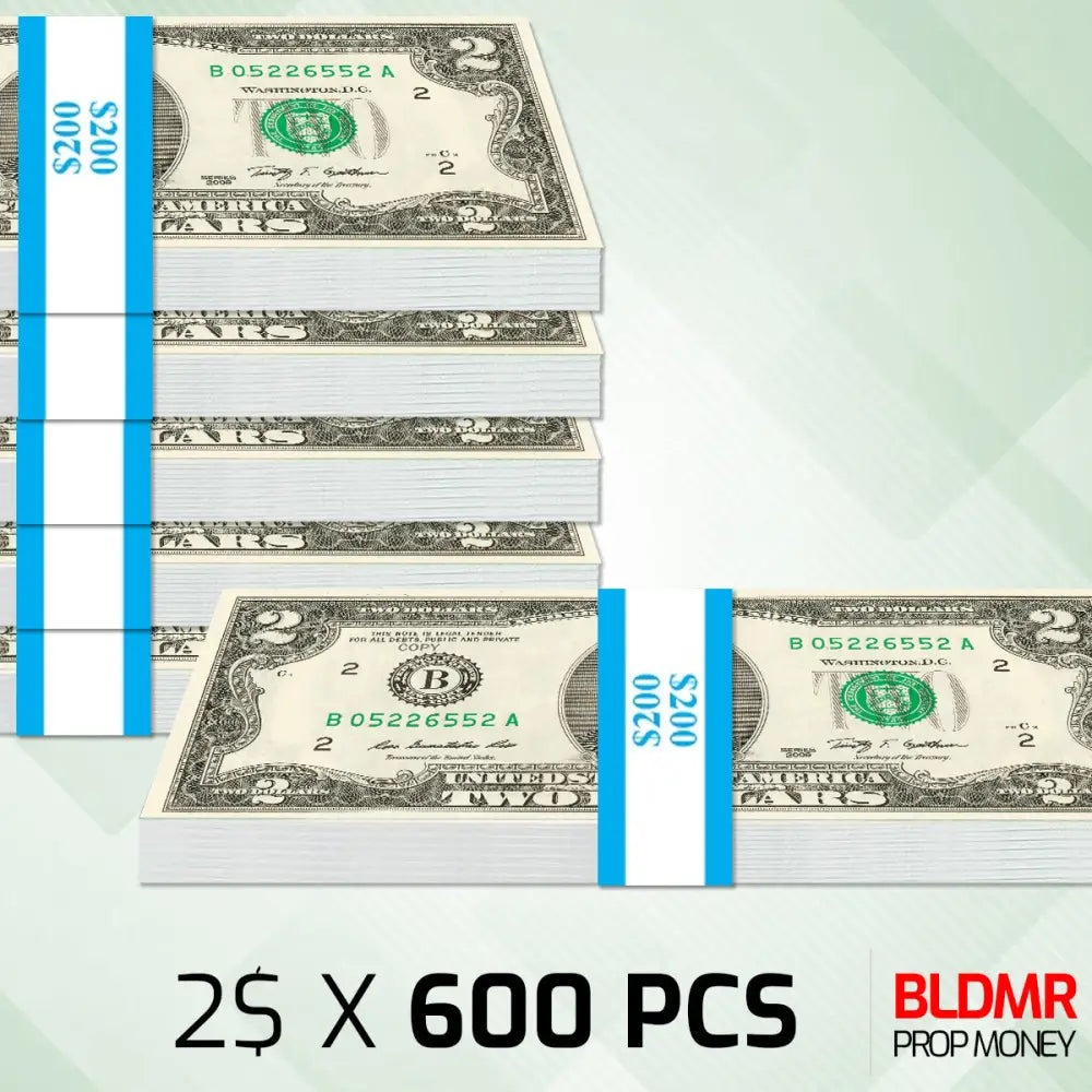 $1.200 Prop Money 600 PCS of $2 | BLDMR Prop Money