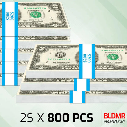 $1.600 Prop Money 800 PCS of $2 | BLDMR Prop Money