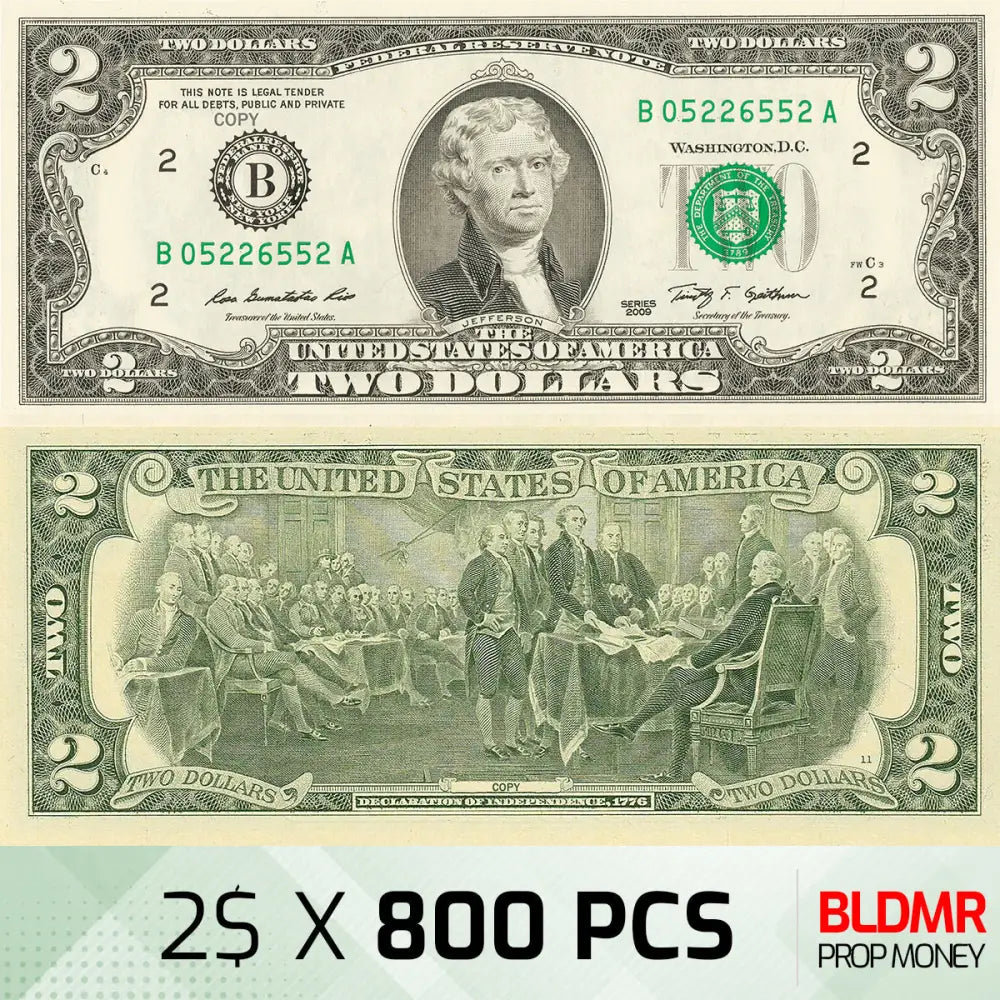 $1.600 Prop Money 800 PCS of $2 | BLDMR Prop Money