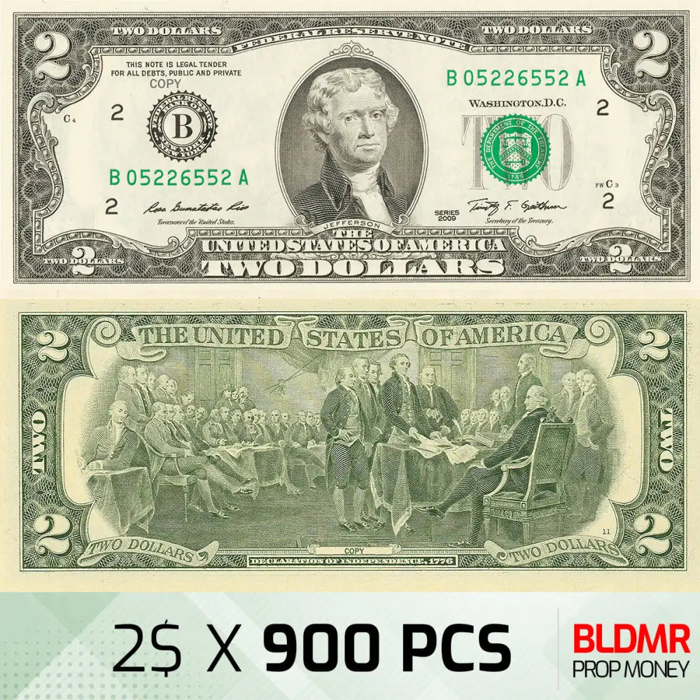 $1.800 Prop Money 900 PCS of $2 | BLDMR Prop Money