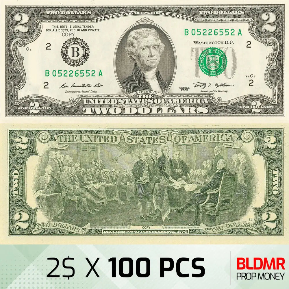 $200 Prop Money 100 PCS of $2 | BLDMR Prop Money