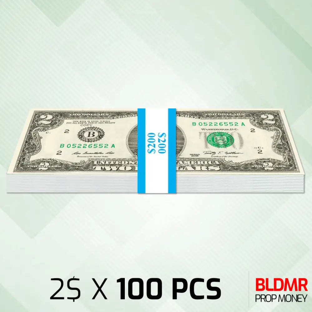 $200 Prop Money 100 PCS of $2 | BLDMR Prop Money