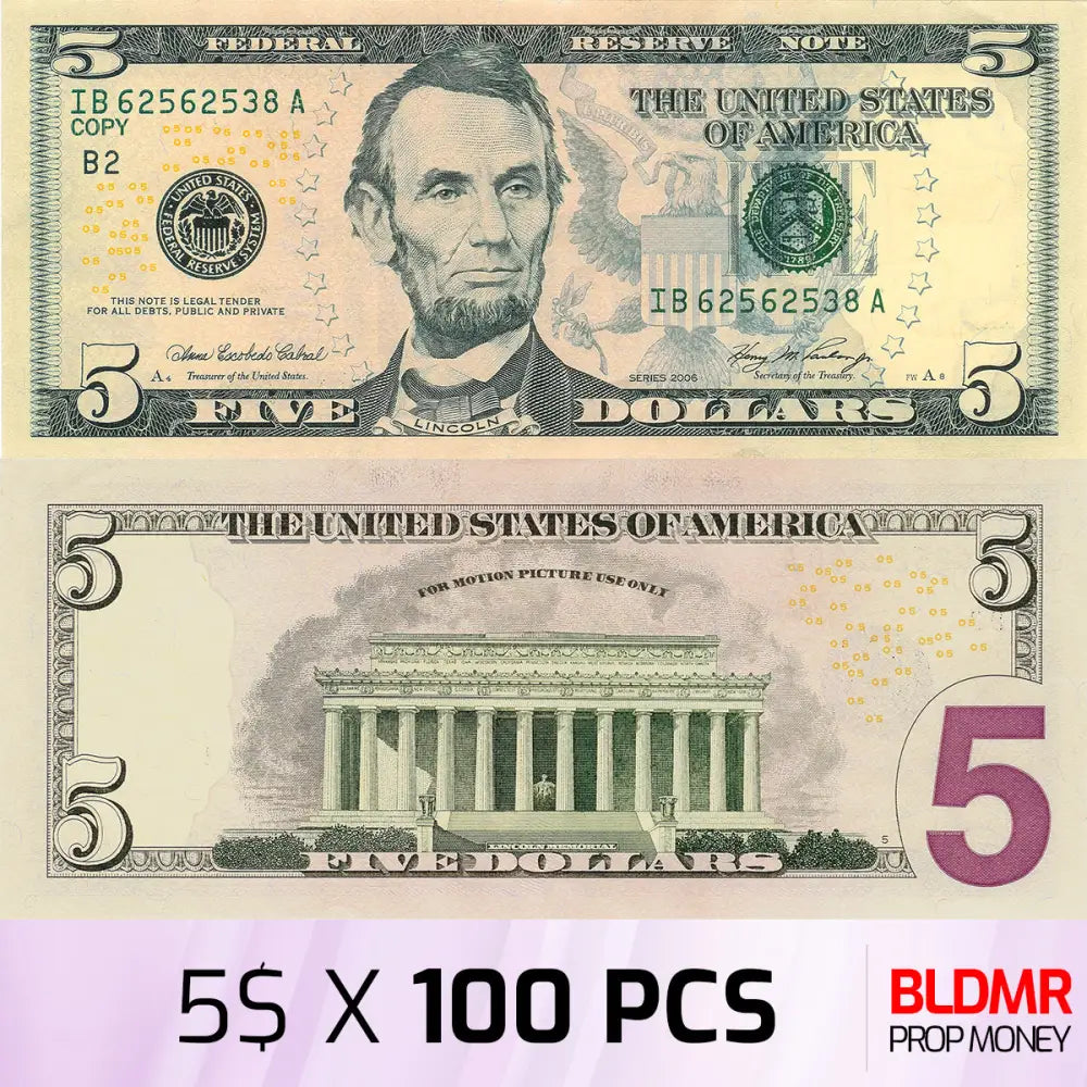 $500 Prop Money 100 PCS of $5 | BLDMR Prop Money